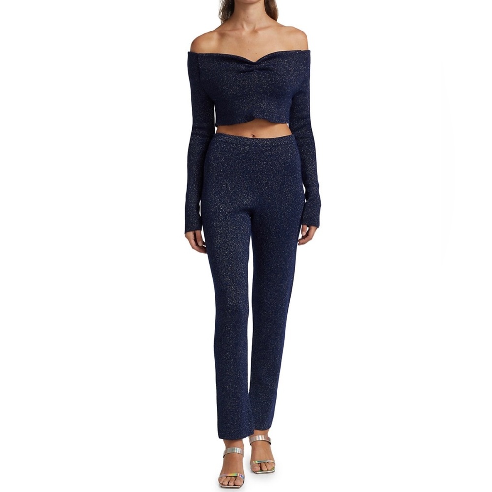 LESET Speckled off the shoulder top and pant set